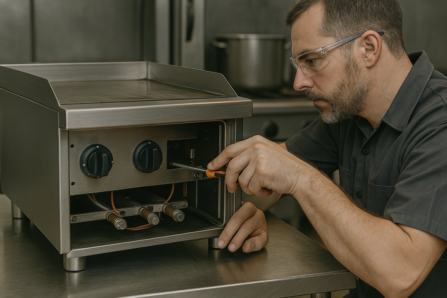 Técnico reparando plancha